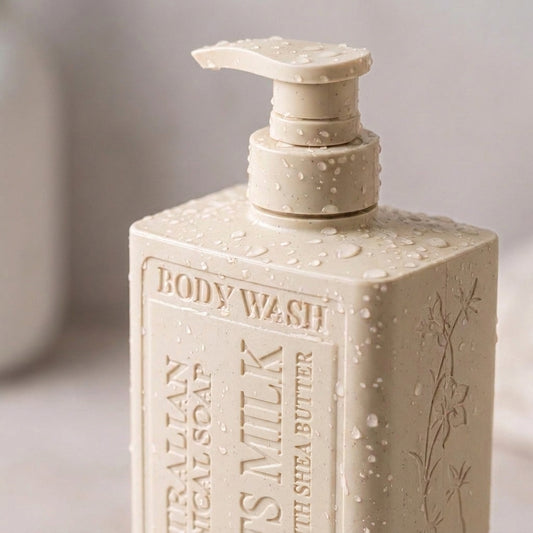 Goats Milk with Shea Butter bottle with water droplets