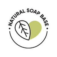 Logo of a natural soap base with a leaf and heart design on a white background