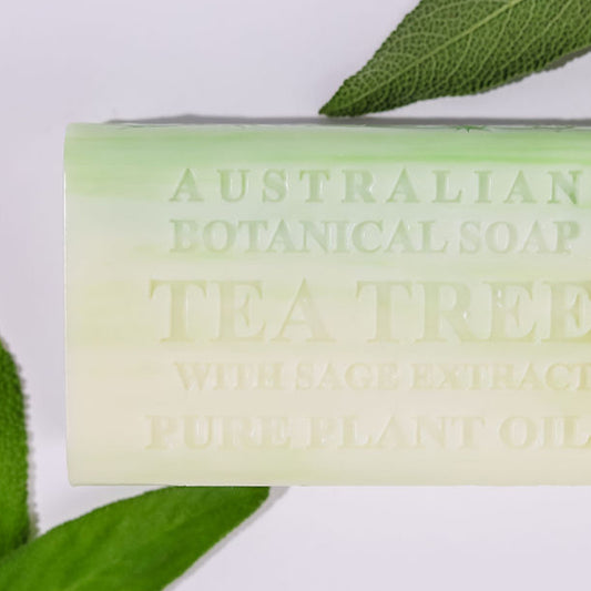 Bar of Australian Botanical Soap with Tea Tree and Eucalyptus on a white background