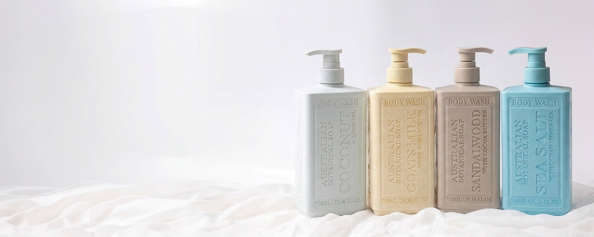 Full body wash collection four bottles on white background
